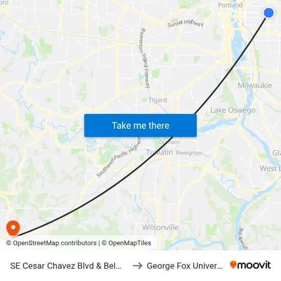 SE Cesar Chavez Blvd & Belmont to George Fox University map