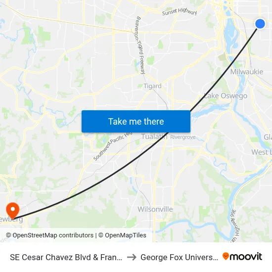 SE Cesar Chavez Blvd & Francis to George Fox University map