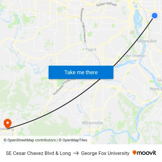 SE Cesar Chavez Blvd & Long to George Fox University map