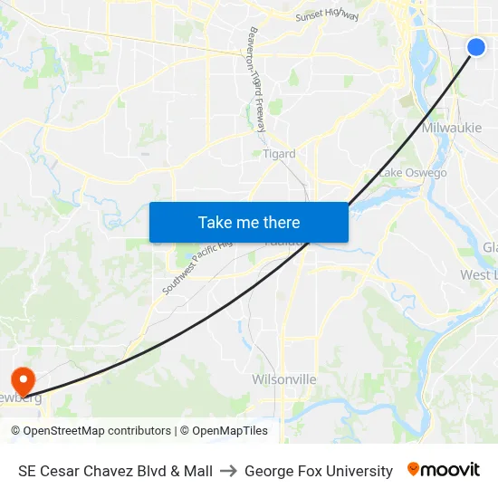 SE Cesar Chavez Blvd & Mall to George Fox University map