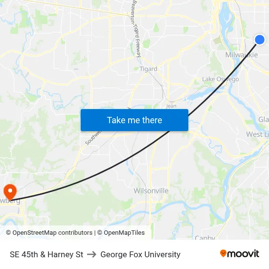 SE 45th & Harney St to George Fox University map