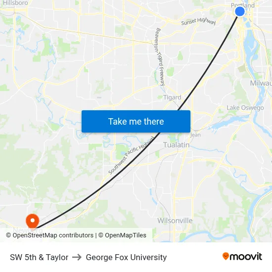 SW 5th & Taylor to George Fox University map