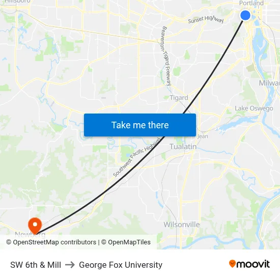 SW 6th & Mill to George Fox University map