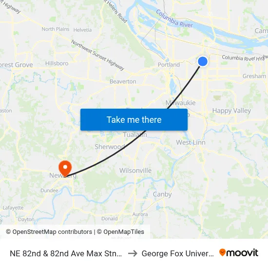 NE 82nd & 82nd Ave Max Stn/I-84 to George Fox University map