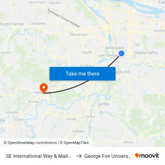 SE International Way & Mallard to George Fox University map