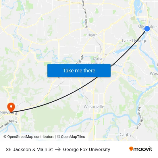SE Jackson & Main St to George Fox University map