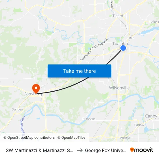 SW Martinazzi & Martinazzi Square to George Fox University map