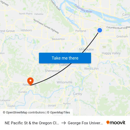 NE Pacific St & the Oregon Clinic to George Fox University map