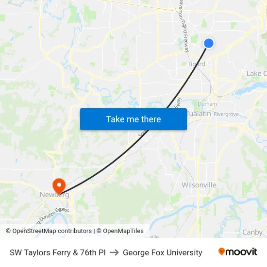SW Taylors Ferry & 76th Pl to George Fox University map