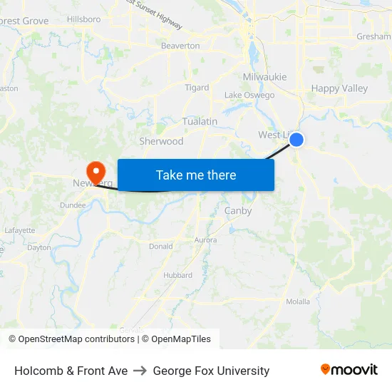 Holcomb & Front Ave to George Fox University map