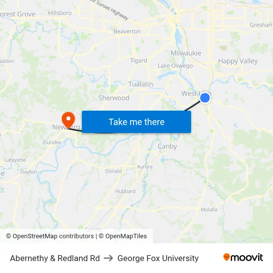 Abernethy & Redland Rd to George Fox University map