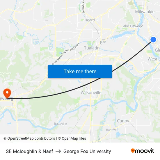 SE Mcloughlin & Naef to George Fox University map