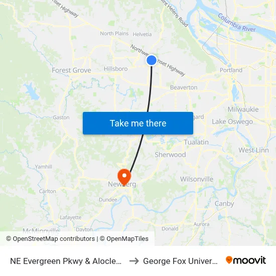 NE Evergreen Pkwy & Aloclek Ct to George Fox University map