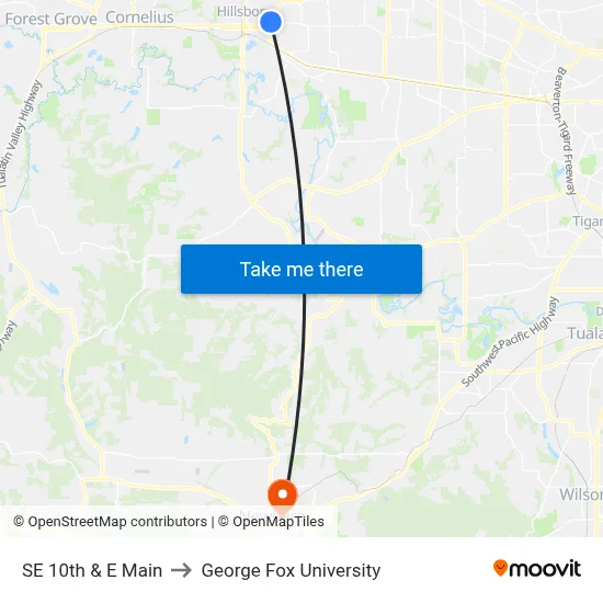 SE 10th & E Main to George Fox University map