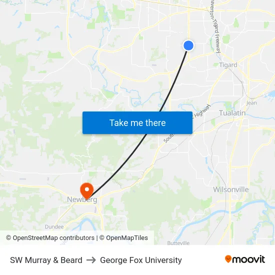 SW Murray & Beard to George Fox University map