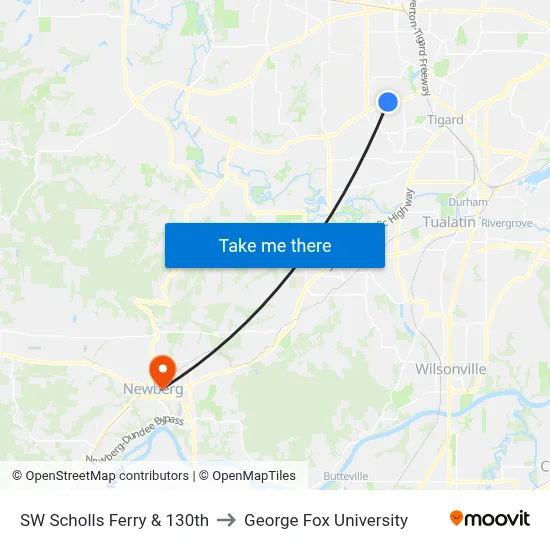 SW Scholls Ferry & 130th to George Fox University map