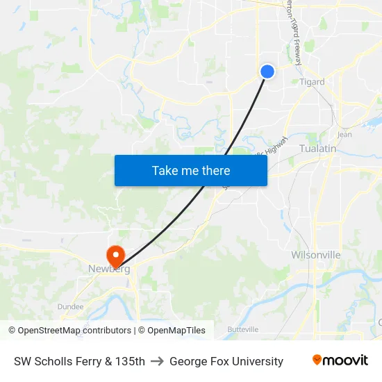 SW Scholls Ferry & 135th to George Fox University map