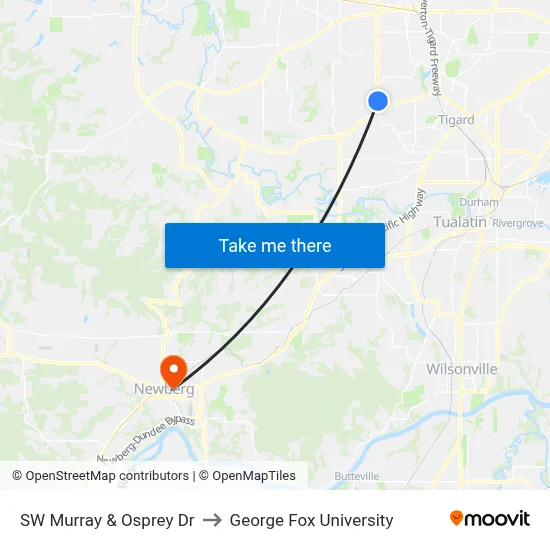 SW Murray & Osprey Dr to George Fox University map