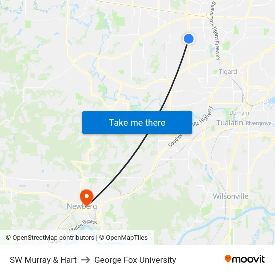 SW Murray & Hart to George Fox University map