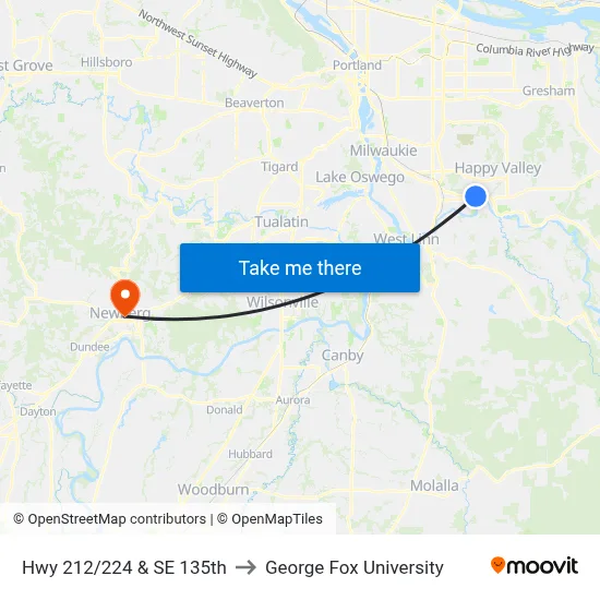 Hwy 212/224 & SE 135th to George Fox University map