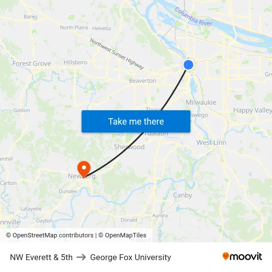 NW Everett & 5th to George Fox University map