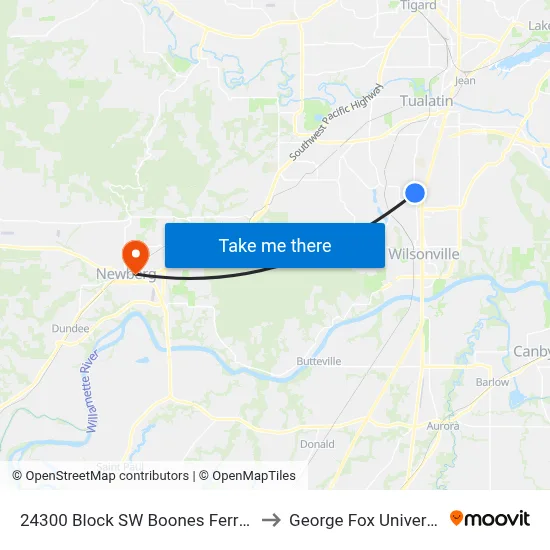 24300 Block SW Boones Ferry Rd to George Fox University map
