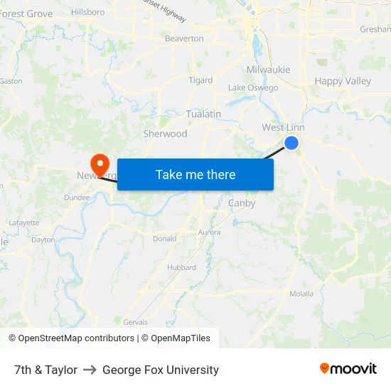 7th & Taylor to George Fox University map