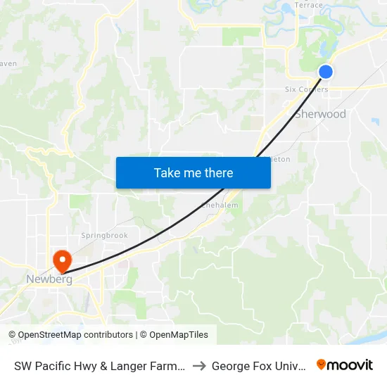 SW Pacific Hwy & Langer Farms Pkwy to George Fox University map
