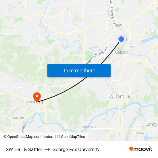 SW Hall & Sattler to George Fox University map