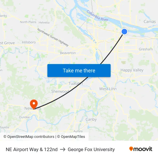 NE Airport Way & 122nd to George Fox University map