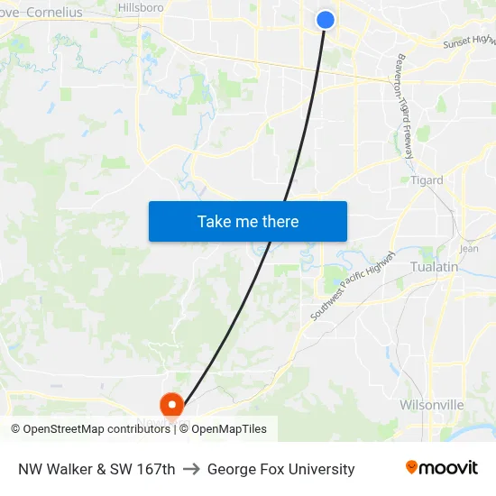 NW Walker & SW 167th to George Fox University map