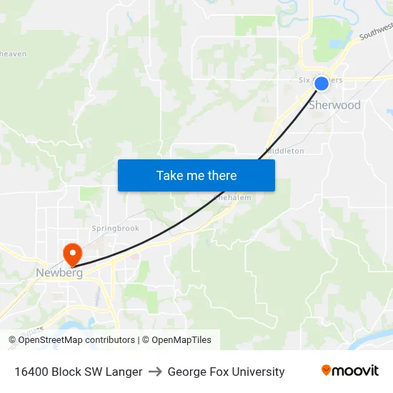 16400 Block SW Langer to George Fox University map