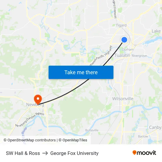 SW Hall & Ross to George Fox University map