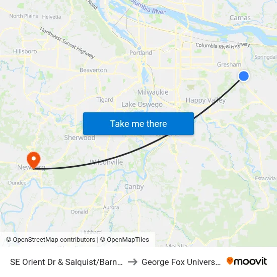 SE Orient Dr & Salquist/Barnes to George Fox University map
