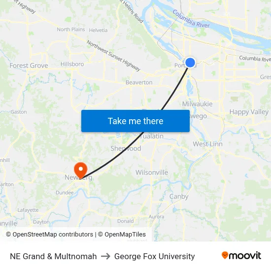 NE Grand & Multnomah to George Fox University map