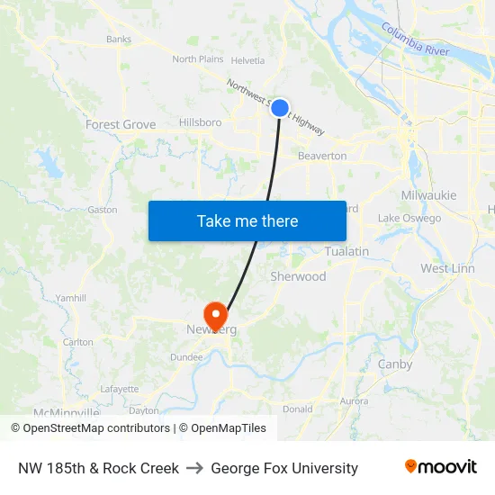 NW 185th & Rock Creek to George Fox University map