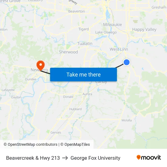 Beavercreek & Hwy 213 to George Fox University map