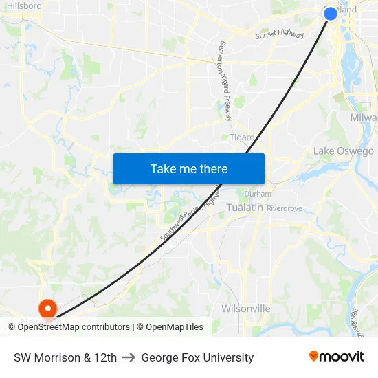 SW Morrison & 12th to George Fox University map