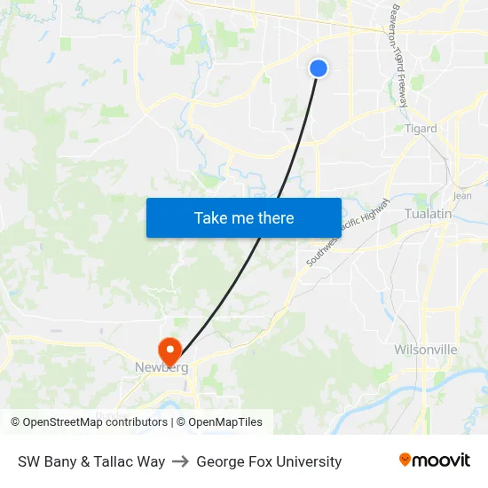 SW Bany & Tallac Way to George Fox University map