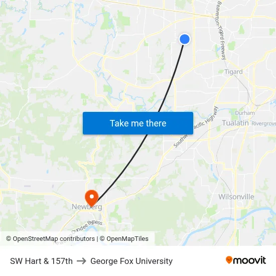 SW Hart & 157th to George Fox University map