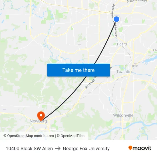 10400 Block SW Allen to George Fox University map