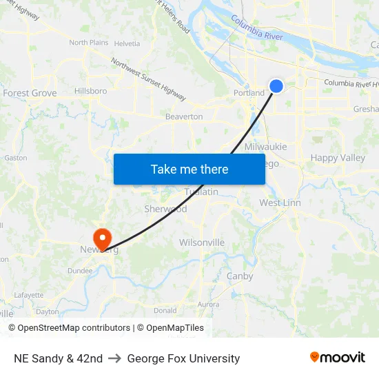 NE Sandy & 42nd to George Fox University map