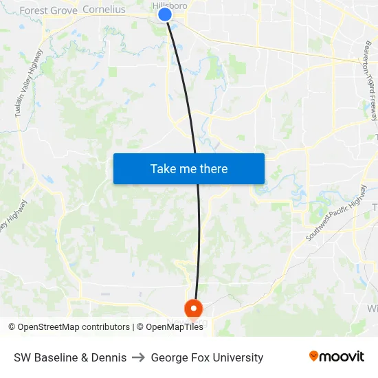SW Baseline & Dennis to George Fox University map