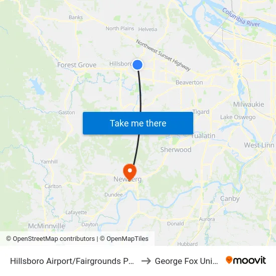 Hillsboro Airport/Fairgrounds Park & Ride to George Fox University map