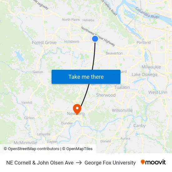 NE Cornell & John Olsen Ave to George Fox University map
