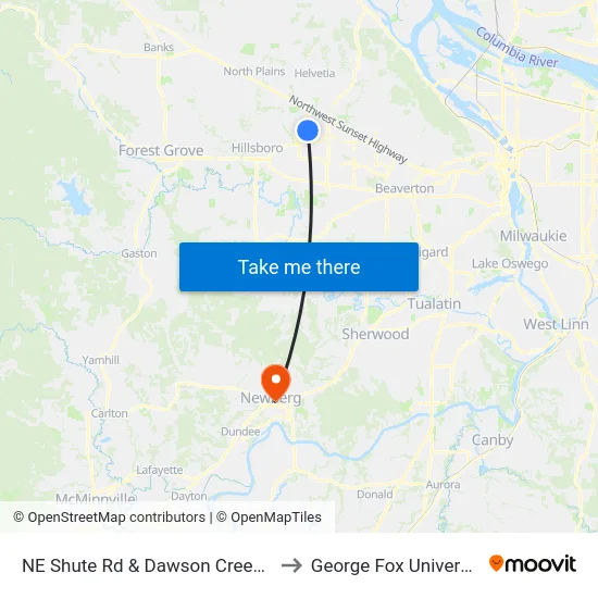 NE Shute Rd & Dawson Creek Dr to George Fox University map