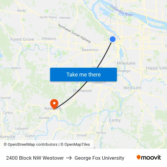 2400 Block NW Westover to George Fox University map