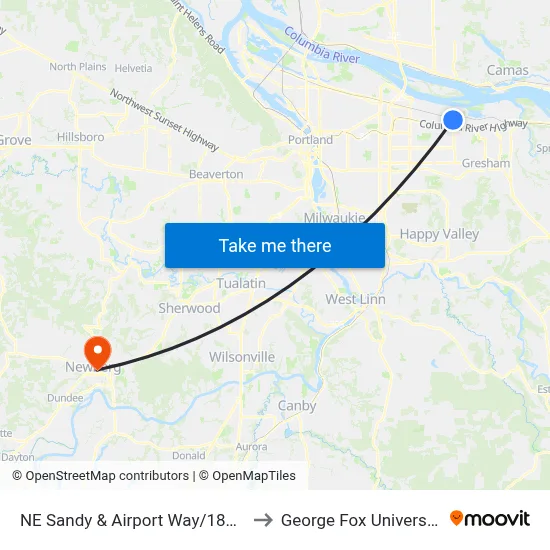 NE Sandy & Airport Way/181st to George Fox University map
