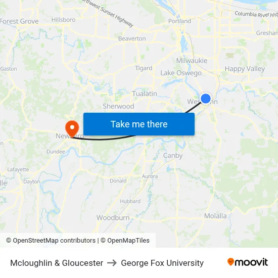 Mcloughlin & Gloucester to George Fox University map
