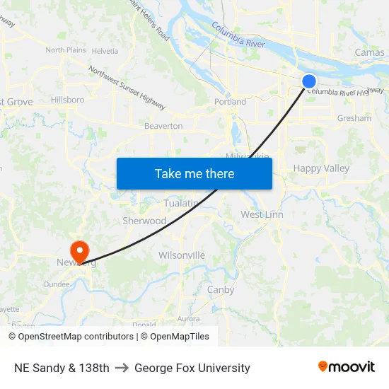 NE Sandy & 138th to George Fox University map